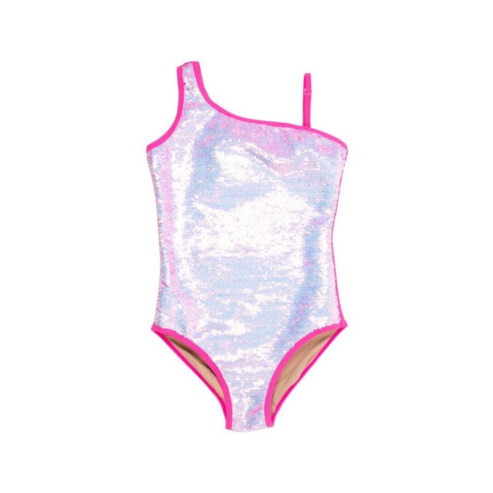 Shade Critters Girls One-Shoulder Flip Sequin Swimsuit, Fuchsia